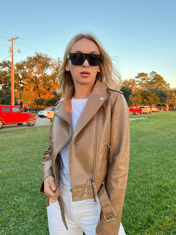 Brown Faux Leather Textured Jacket